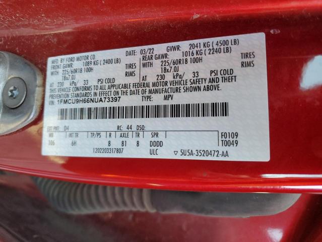 2022 FORD ESCAPE SEL - 1FMCU9H66NUA73397