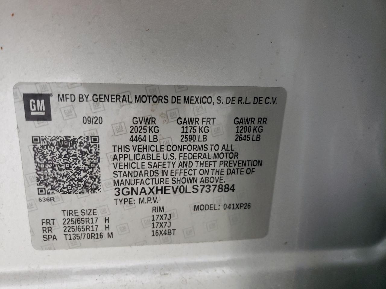 Lot #3034333101 2020 CHEVROLET EQUINOX LS