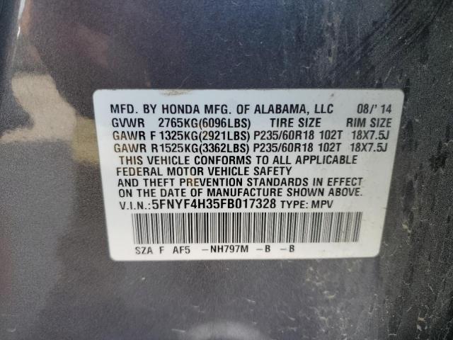 VIN 5FNYF4H35FB017328 2015 Honda Pilot, SE no.13