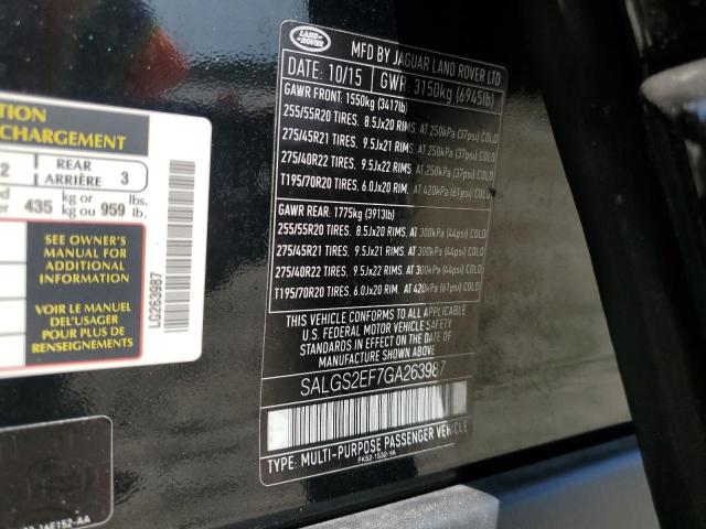 2016 LAND ROVER RANGE ROVE - SALGS2EF7GA263987