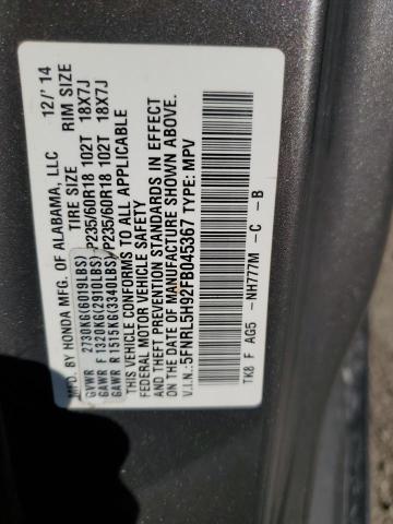 2015 HONDA ODYSSEY TO - 5FNRL5H92FB045367
