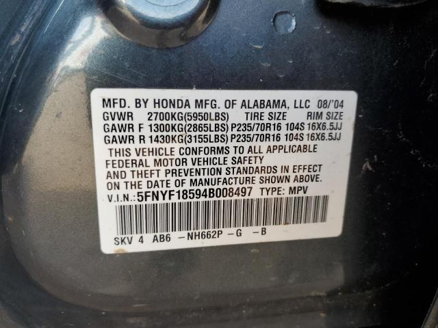 2004 HONDA PILOT EXL 5FNYF18594B008497  72824754