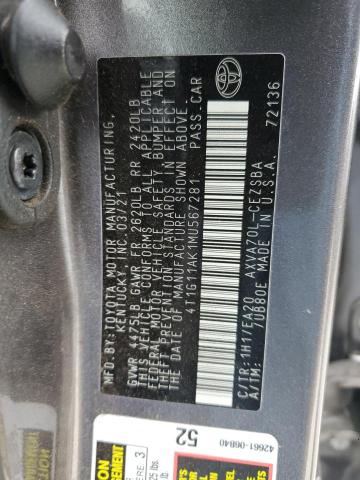 VIN 4T1G11AK1MU567281 2021 Toyota Camry, SE no.12