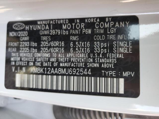 VIN KM8K12AA8MU692544 2021 Hyundai Kona, SE no.12