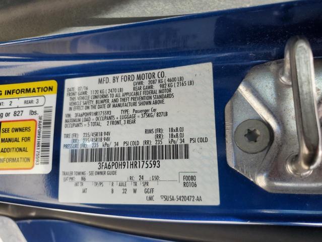 VIN 3FA6P0H91HR175593 2017 Ford Fusion, SE no.12