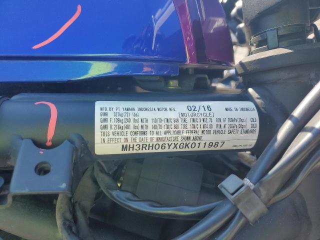 2016 YAMAHA YZFR3 MH3RH06YXGK011987