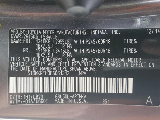 VIN 5TDKKRFH0FS061312 2015 Toyota Highlander, Xle no.13