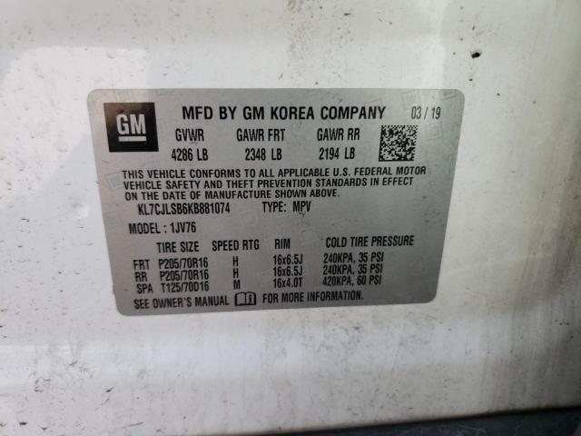 2019 CHEVROLET TRAX 1LT - KL7CJLSB6KB881074