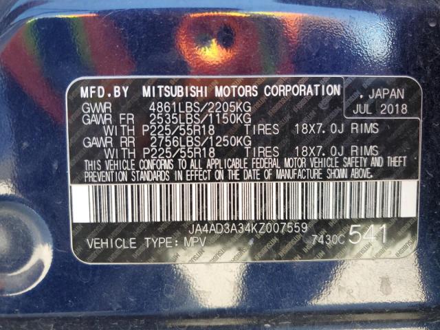 2019 MITSUBISHI OUTLANDER - JA4AD3A34KZ007559