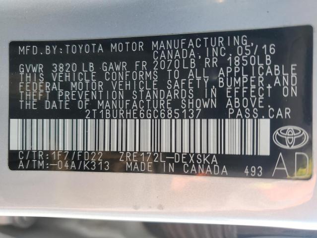 2016 TOYOTA COROLLA L - 2T1BURHE6GC685137