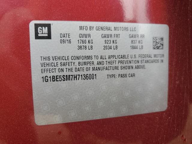 2017 CHEVROLET CRUZE LT - 1G1BE5SM7H7136001