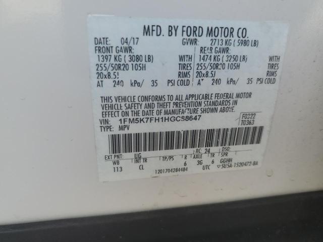 2017 FORD EXPLORER L 1FM5K7FH1HGC88647  71570164