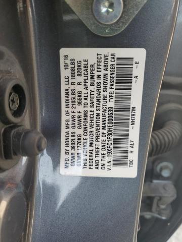 VIN 19XFC1F30HE000639 2017 Honda Civic, EX no.12