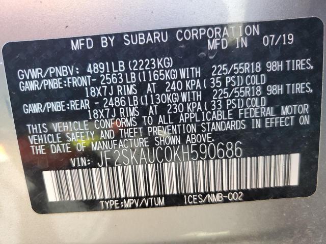 VIN JF2SKAUC0KH590686 2019 Subaru Forester, Limited no.12