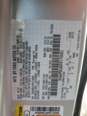 VIN 3FA6P0LU0FR170085 2015 Ford Fusion, Se Hybrid no.12