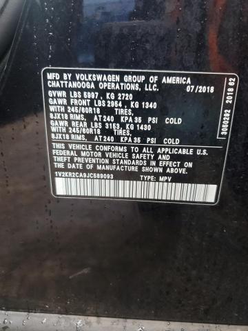 VIN 1V2KR2CA9JC589093 2018 Volkswagen Atlas, SE no.13