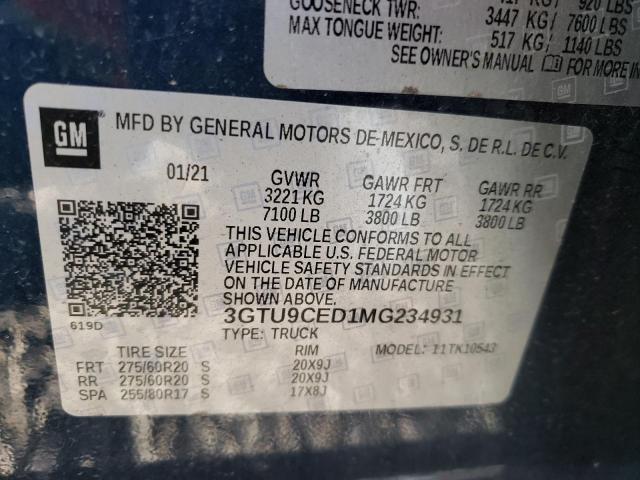2021 GMC SIERRA K15 - 3GTU9CED1MG234931
