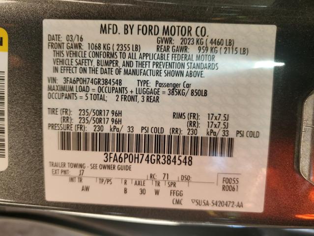 2016 FORD FUSION SE - 3FA6P0H74GR384548