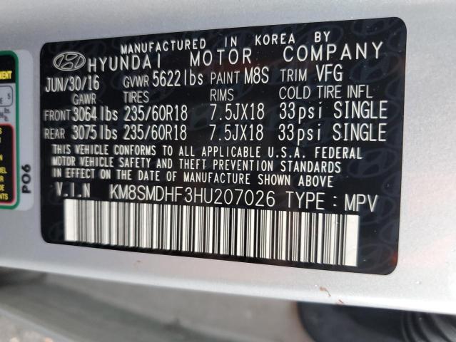 VIN KM8SMDHF3HU207026 2017 Hyundai Santa Fe, SE no.13