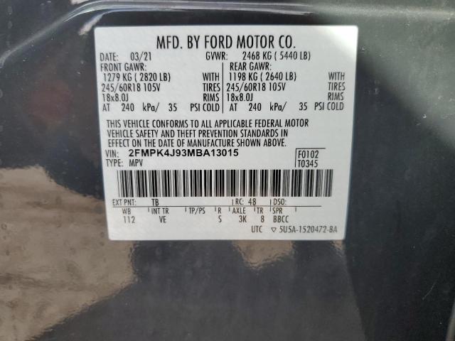 VIN 2FMPK4J93MBA13015 2021 Ford Edge, Sel no.13