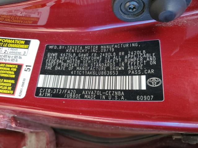 VIN 4T1C11AK6LU863653 2020 Toyota Camry, LE no.13