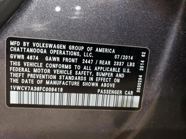 2015 VOLKSWAGEN PASSAT SEL - 1VWCV7A36FC009418