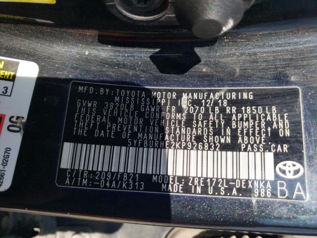 2019 TOYOTA COROLLA L - 5YFBURHE2KP926832