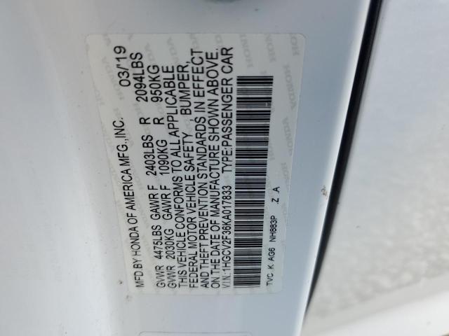 VIN 1HGCV2F36KA017833 2019 Honda Accord, Sport no.12