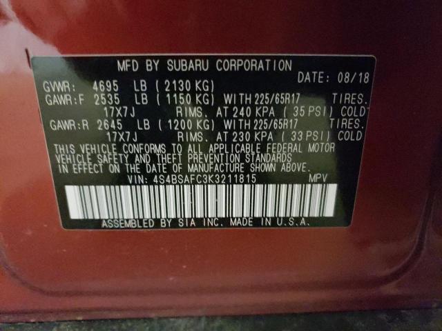 2019 SUBARU OUTBACK 2. - 4S4BSAFC3K3211815