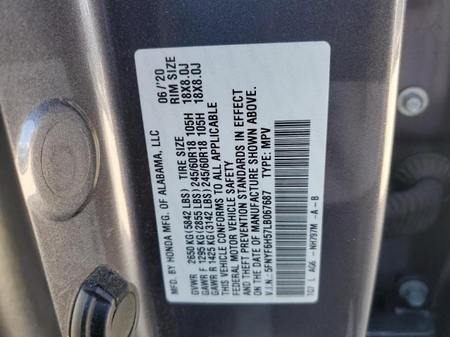 VIN 5FNYF6H57LB067687 2020 Honda Pilot, Exl no.13