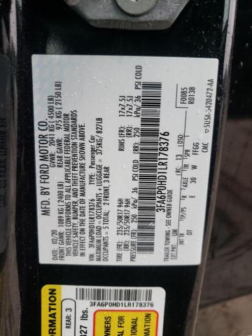 VIN 3FA6P0HD1LR178376 2020 Ford Fusion, SE no.13