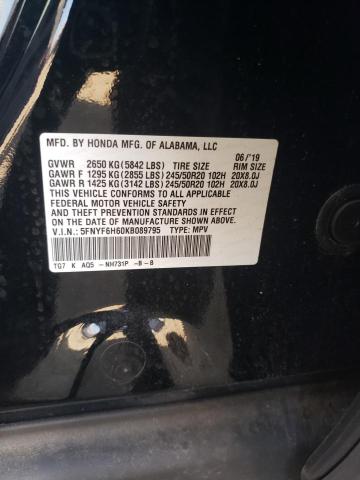 2019 HONDA PILOT TOUR - 5FNYF6H60KB089795