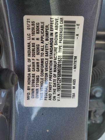 VIN 19XFC2F68ME001631 2021 Honda Civic, LX no.12