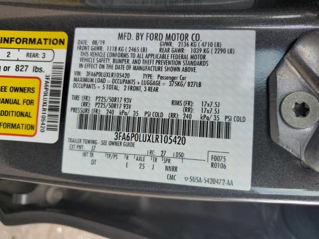 VIN 3FA6P0LUXLR105420 2020 Ford Fusion, SE no.12