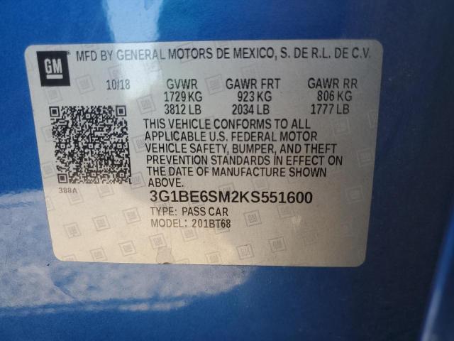 2019 CHEVROLET CRUZE LT - 3G1BE6SM2KS551600