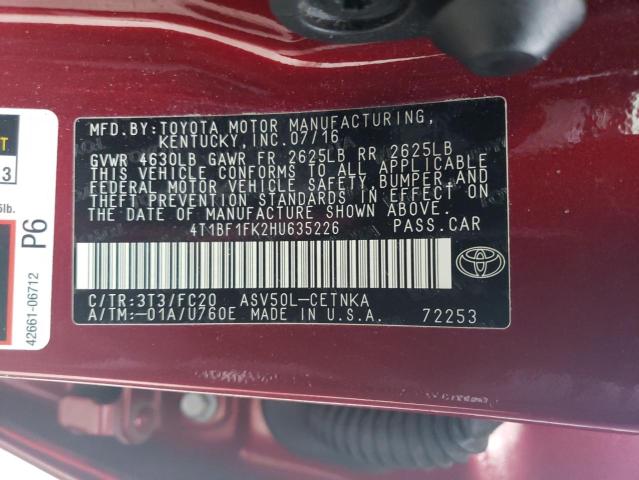 2017 TOYOTA CAMRY LE - 4T1BF1FK2HU635226
