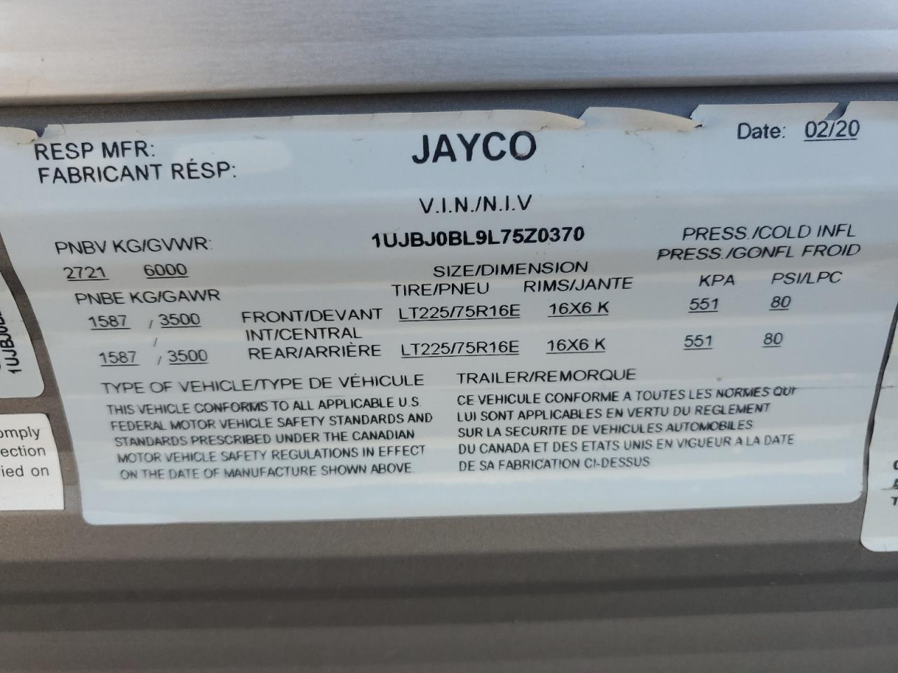 Lot #3020864678 2020 JAYCO ROCKY MOUN