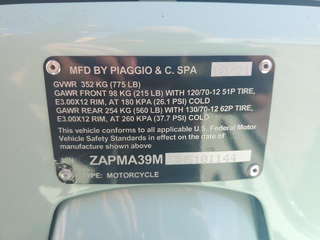 2022 PIAGGIO MOTORCYCLE ZAPMA39M3N5101144