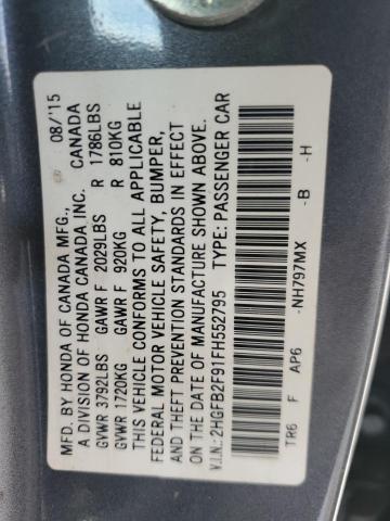 VIN 2HGFB2F91FH552795 2015 Honda Civic, Exl no.12