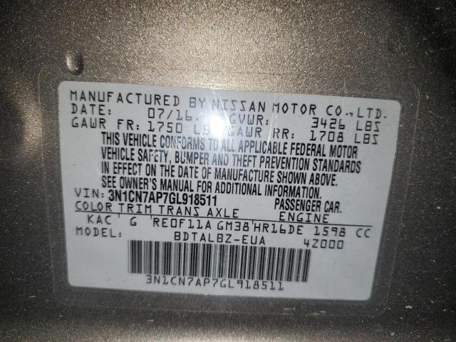 2016 NISSAN VERSA S - 3N1CN7AP7GL918511