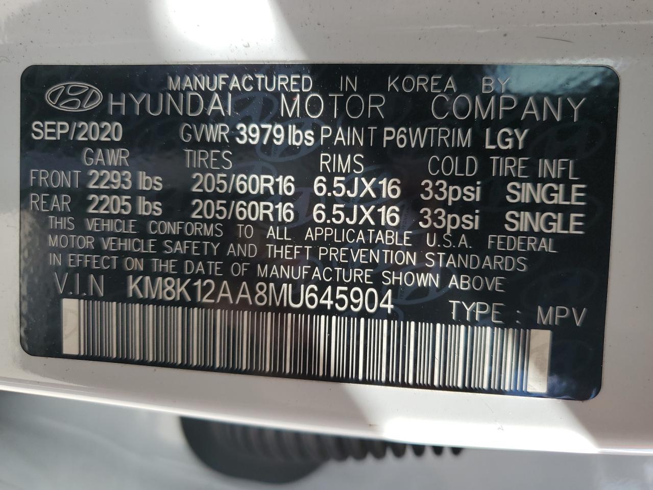 Lot #2928506817 2021 HYUNDAI KONA SE