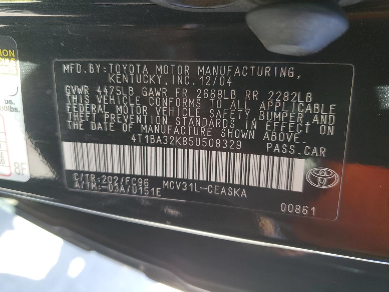 Lot #2996581527 2005 TOYOTA CAMRY SE