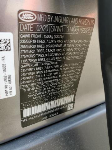 2020 LAND ROVER RANGE ROVE - SALGS2RUXLA405266