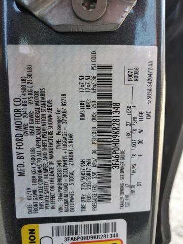 VIN 3FA6P0HD9KR281348 2019 Ford Fusion, SE no.12