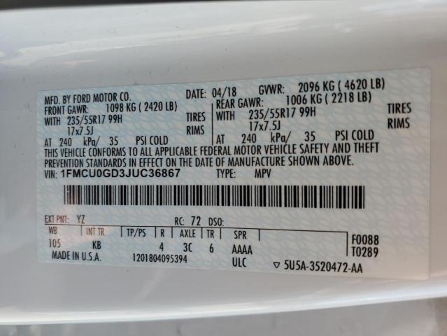 VIN 1FMCU0GD3JUC36867 2018 Ford Escape, SE no.12