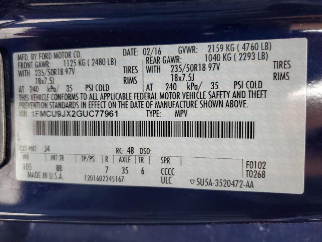 VIN 1FMCU9JX2GUC77961 2016 Ford Escape, Titanium no.13