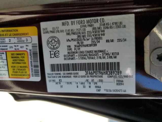 2017 FORD FUSION SE - 3FA6P0T96HR389289