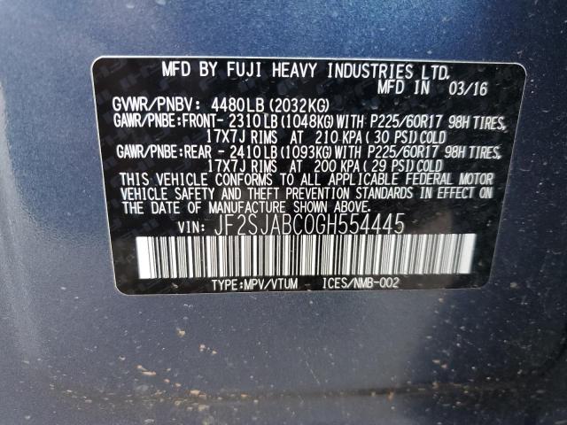 2016 SUBARU FORESTER 2 - JF2SJABC0GH554445
