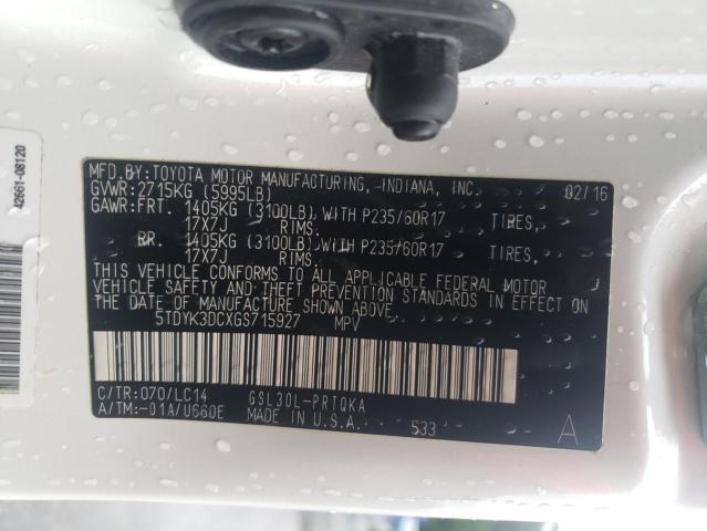 2016 TOYOTA SIENNA XLE - 5TDYK3DCXGS715927