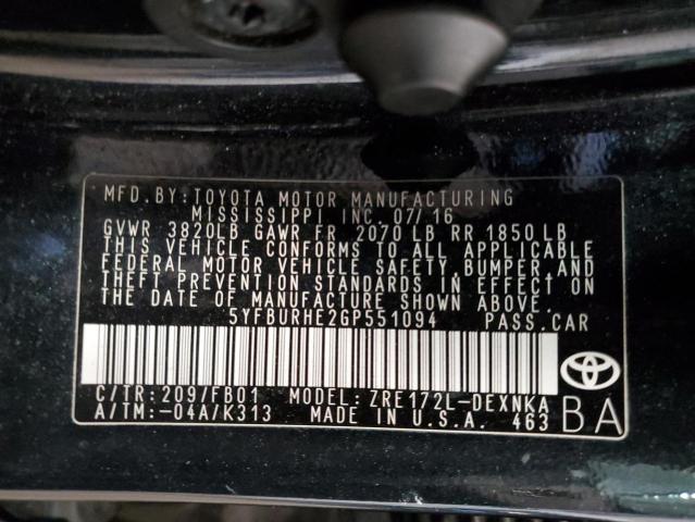 2016 TOYOTA COROLLA L - 5YFBURHE2GP551094
